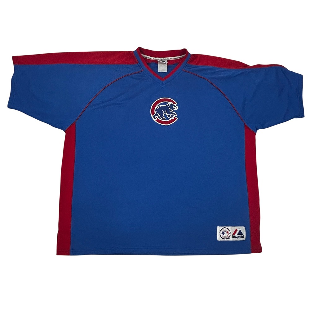 Majestic Chicago Cubs Baseball Shirt Men's‎ 2XL Blue Red "Cubs" Logo